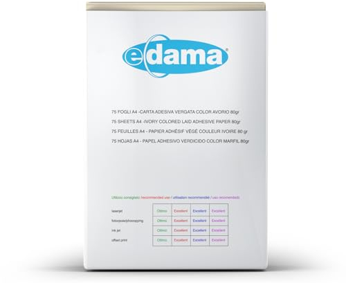 e-dama 75 bedruckbare Aufkleberbögen A4 (210 x 297 mm), selbstklebendes Papier für Drucker - Ideal für Etiketten (Lebensmittel und Wein), Elfenbein