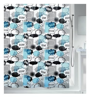Spirella 10.18688 DV-PEVA Wow Black/Blue, 180X200 cm Duschvorhang, 180 x 200 cm