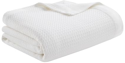 Madison Park Egyptian Cotton Luxury Blanket White 108x90 King Size Knit Premium Soft Cozy 100% Cerified Egyptian Cotton For Bed, Couch or Sofa