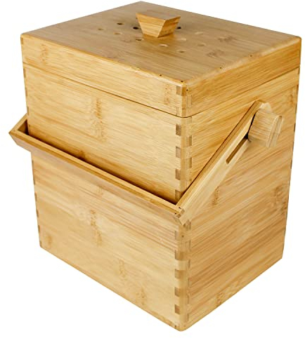 Wooden Bamboo Kitchen Compost Caddy Bin – Food Waste Recycling (4 Litre) 4L
