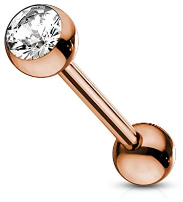 viva-adorno Barbell Piercing Stab Zungenpiercing Kristall Stecker Hantel Chirurgenstahl 316L beschichtet Zirkonia Z309n