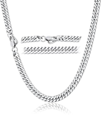 ChainsHouse Halskette Edelstahl Panzerkette für Herren Damen 5MM breit kubanische Halskette Cuban Kette Silber mit Geschenkebox enthält - 46cm | 5mm, Silber, 46cm, Geschenk für Herren