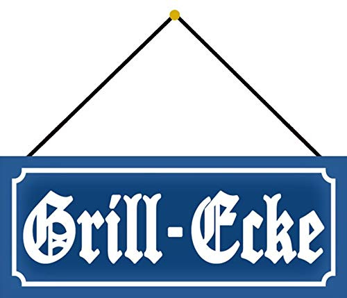 Schatzmix Nostalgie Ecke Grillen Metallschild 27x10 cm Deko mit Kordel Blechschild, Blech, Mehrfarbig