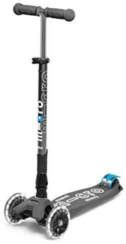 Micro Kickboard Maxi Deluxe Scooter, faltbar, LED, 3 Räder, Lean-to-Steer, Schweizer Design, mit bewegungsaktivierten Leuchtrollen, für Kinder von 5-12 Jahren - Grau