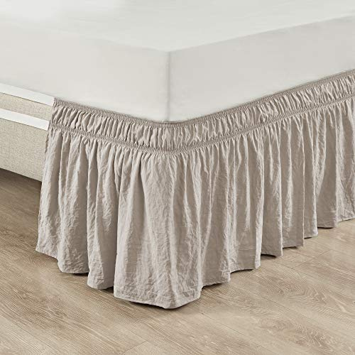 Lush Decor Ruched Ruffle Elastic Easy Wrap Around Bed Skirt Single Queen/King/Cal King Neutral - Queen Bed Skirt - Dust Ruffle - Tan Bedskirts