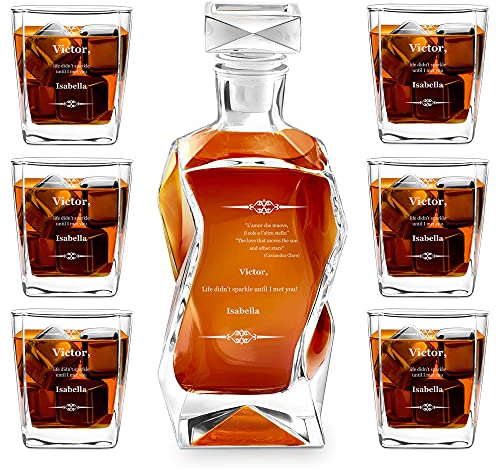 Maverton Classic Curve Whiskey Decanter Set of 6 Glasses - You can Personalise Tumblers as Gift - 700 ml Universal Carafe - Acknowledgement