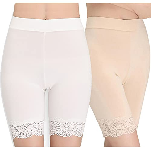 YELYAN 2 Paar Damen Basic Long Brief Anti Chafing Baumwolle Shorts Lange Bein Höschen Damen Weiche Boxershorts Unterwäsche, A-sk+wh, One size