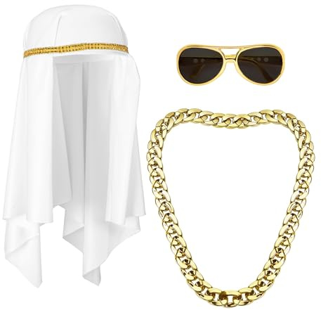 W WIDMANN MILANO Party Fashion 68545 - Verkleidungsset Arabischer Scheich, Kopftuch, Kette, Brille, Araber, Sultan, Mottoparty, Karneval