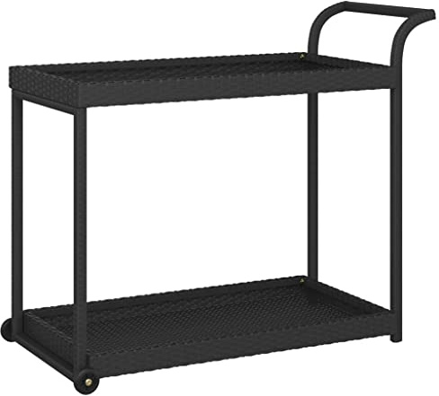 vidaXL Barwagen mit 4 Rollen Servierwagen Teewagen Küchenwagen Beistellwagen Arbeitswagen Gartenwagen Schwarz 100x45x83cm Poly Rattan