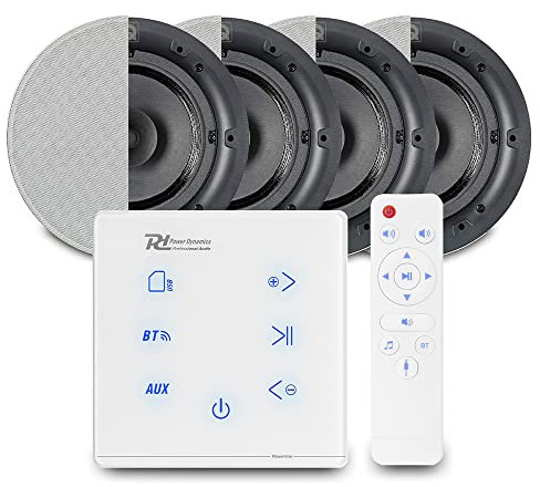 Power Dynamics Powerline Bluetooth Ceiling Speaker Kit with A100W Wall Amplifier & 4x Q Acoustics QI65CB 6.5 Speakers - Home Audio Music System