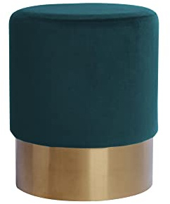 Qiyano Hocker Schminktisch Pouf Samt Sitzhocker in verschiedenen Größen und Farben mit Gold abgesetzt für Wohnzimmer Schlafzimmer oder Ankleidezimmer, Klein Rund, Farbe: Petrol