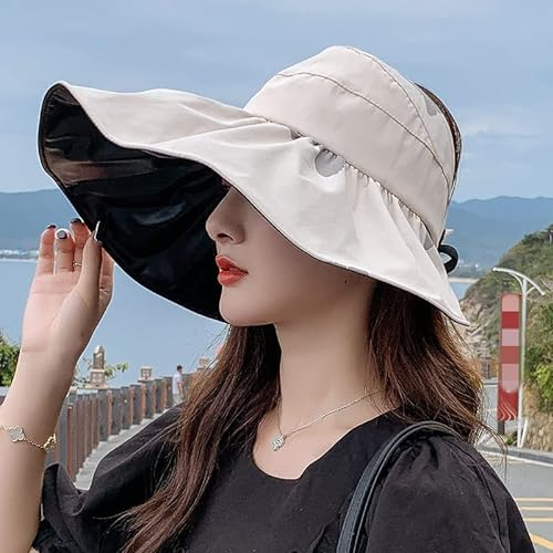 PTNKUIIY Faltbarer Sonnenhut Damen, UPF 50+ Outdoor UV Schutz Sommerhut mit Großer Krempe Faltbarer Sonnenmütze Atmungsaktiv Mütze Visor Cap Gartenhut Hut für Golf Reisen Wandern Strand,Beige