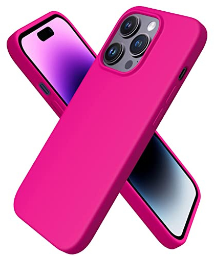 ORNARTO Cover per iPhone 14 Pro Silicone,Antiurto,Rosa Caldo | Silicone Liquido Premium,Protezione Completa,Morbida al tatto,Custodia per Telefono con Fodera in Microfibra Antigraffio