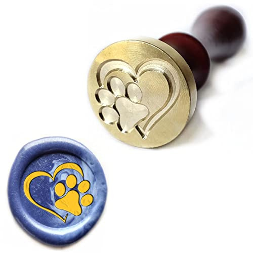 Generic Tiermuster Siegelwachs Stempel Kupfersiegel und Holzheld, Wachsstempel Kit für Karten Umschläge, Geschenkverpackung (Liebe Katze Pfote)