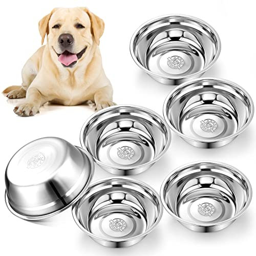 6 Pcs Stainless Steel Dog Bowls 9.5 Inches Thickened Dog and Cat Bowls Metal Dog Bowls Replacement Basic Dog Bowls Metal Food Water Bowls for Medium Large Sized Dogs, Dishwasher Safe, Silver