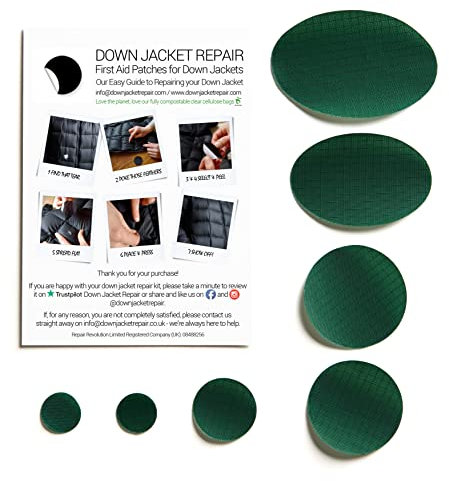 Down Jacket Repair Patches: Easy to Use, Pre-Cut, Self-Adhesive, Waterproof Fabric, Tear-Resistant Rip-Stop Nylon Fabric Patches for Clothing, Down Jacket Patches, Outdoor Gear - Bottle Green