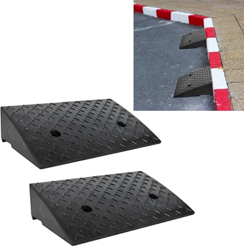 YUENFONG Bordsteinrampe Gummirampe 2 Stück Auffahrtrampe Tragbar Randstein Rampe Überfahrrampe für Auto Laderampe Motorrad(46.5x30.5x11cm, Schwarz)