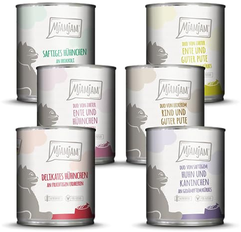 MjAMjAM - Cibo umido premium per gatti - Pacchetto misto 6 per il tuo gatto, confezione da 6 (6 x 800 g), senza cereali con carne extra