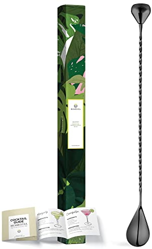 Homestia 2 in 1 Bar Muddler Spoon, Cocktail Mixing Stirrers + Fruit Smasher for Drink, 12-Inch 304 Stainless Steel Bar Spoon Spiral Long Handle Cocktail Spoon Black