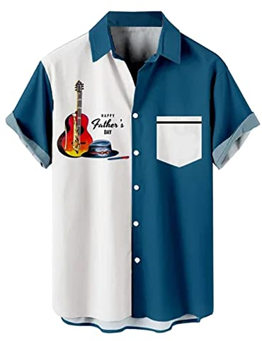 Herren Bowling Shirt Camp Cabin Cabana Work Hemd Rockabilly Zweifarbig Lounge 50er Vintage Retro Freizeithemd(Blue,L)