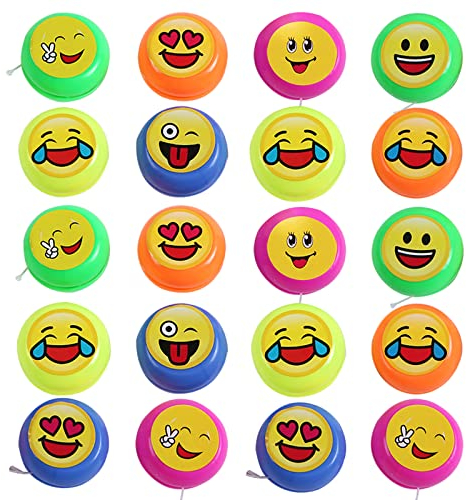 Zuzer YoYo Kinder 20PCS Jojos Kunststoff Yo-Yos Mini Jo Jo Balls,Anfänger Schnur Trick Ball Yo Yo für Kindergeburtstagsgeschenke Partys Feiern(Zufälliges Emoticons Muster)