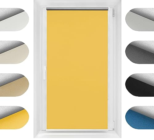 Birrke® Thermorollo ohne Bohren/mit Bohren 2in1 140x150 cm - Verdunklungsrollo für Hitzeschutz und Sonnenschutz - Fenster Verdunkelungsrollo - Einfache Montage Gelb