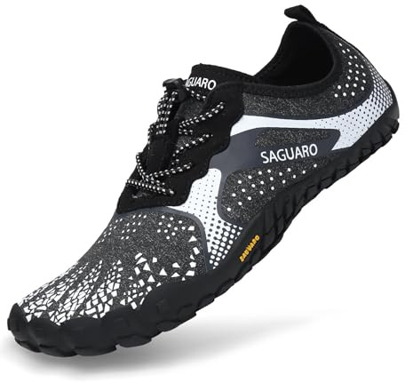 Barefoot-Schuhe für Damen und Herren, zum Trainieren, für Wanderungen auf felsigem Gelände, für zu Hause und im Freien, atmungsaktiv, mit breiter Zehenkappe und flacher Sohle, schwarz (nero fumoso