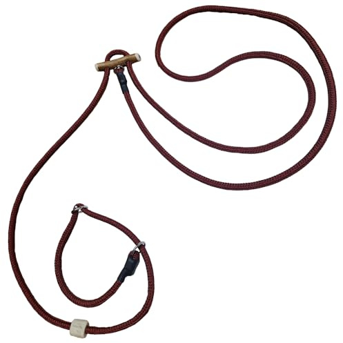 Themahund Moxonleine mit Zugstopp, 8 mm, 260 cm, Rot-Bicolor | Umhängeleine: Halsband & Leine in einem, verstellbarer Zugstopp, schnelles An- & Ableinen