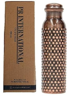 PR INTERNATIONAL Bouteille d'eau antique en cuivre pur avec couvercle 900 ml