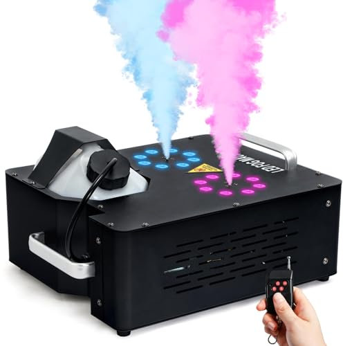 Machine à brouillard 2000 W, machine à fumée verticale 30 000 CFM, 16 lumières LED colorées, DMX, contrôle manuel et télécommande sans fil, parfaite pour Halloween, Noël, fête disco, effet de scène DJ