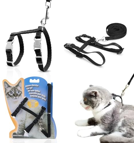 Katzengeschirr mit Leine, Verstellbare Geschirre Katzenleine, Nylon Geschirre Katzenleine, Katzengeschirr Ausbruchsicher 120cm, Ausbruchsichere Katzenweste mit Leine für Kätzchen Welpe Kaninchen