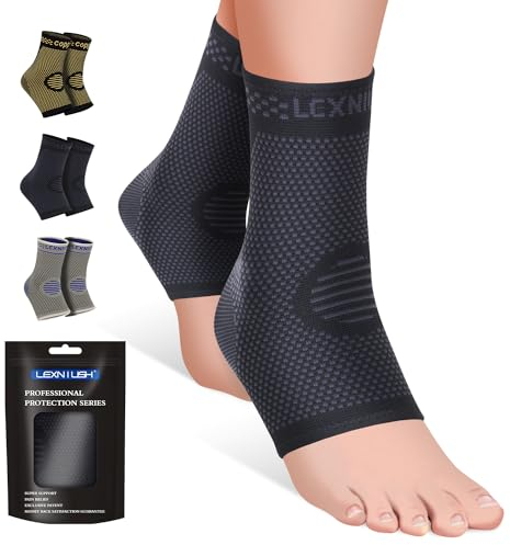 Lexniush 2 Pack Ankle Support for Sprained Ankle, Plantar Fasciitis Relief Achilles Tendonitis Support, Ankle Braces for Men & Women, Ankle Compression Socks Support for Ligament Damage, Sports