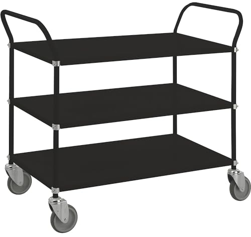 Kongamek | Tischwagen schwarz | Tragfähigkeit 250 kg | 3 Etagen