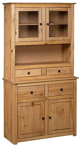 Chaduof Highboard, Wohnzimmerschrank, Sideboard Wohnzimmer, Esszimmermöbel, Vitrinenschrank, Hochschrank, 93×40,5×180 cm Kiefer Massivholz Panama Serie