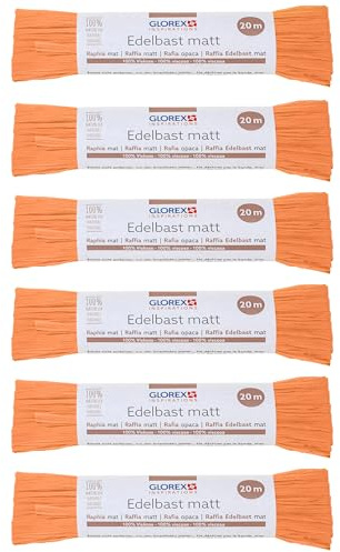 GLOREX 6 9400 502K - Raffia Edelbast, 6 Bündel je 20 m matter Bast, Lachs - zum Basteln, zur Dekoration oder für Gestecke, Sträuße und andere floristische Arbeiten