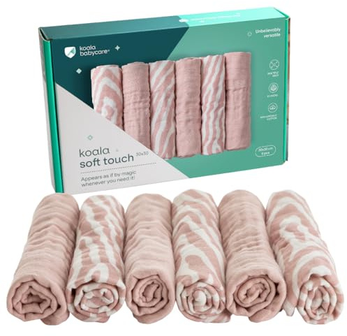 KOALA BABYCARE - Mulltücher Baby 30x30cm aus Weicher Baumwolle - Spucktücher Packung mit 6 Stück - Atmungsaktiv und Saugfähig Ideal zum Reinigen und Trocknen