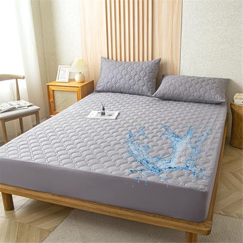Odot Gesteppte Spannbettlaken Wasserdicht Weicher Verdickter Matratzenschoner Rutschfester Doppeltes Einzelbett bettspanntuch Topper-Overlays Spannbetttücher, Einfarbig (Grau,100x200+28cm)