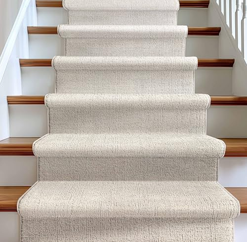 Well Woven Custom Size Hallway & Stair Runner- Velluto Como Ivory 27 Inches x 20 Feet (27 x 20' Runner) Rug - Soft, Minimalist Elegance, Tweed Tonal Colors - Looped Pile, Stain-Resistant