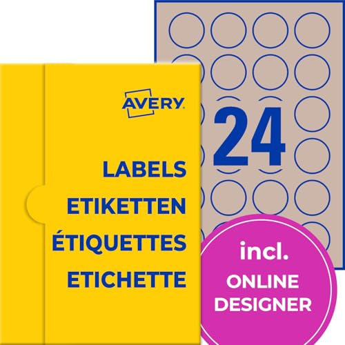 AVERY Zweckform P7105-10 Kraftpapier Etiketten (240 Aufkleber zum Bedrucken, Ø40mm auf A4, selbstklebend, runde Recycling Etiketten, nachhaltige Produktaufkleber) 25 Blatt, naturbraun