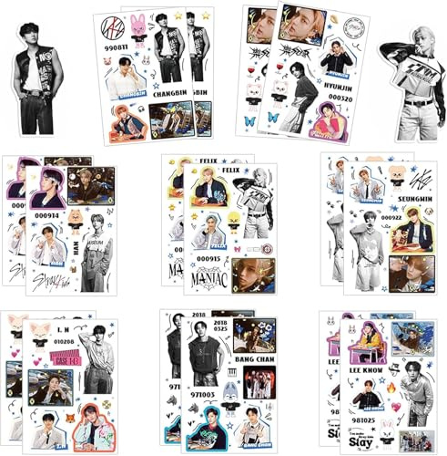 Stray Kids Sticker Set, 16 Stück Stray Kids Aufkleber, BTS Aufkleber Pack | StrayKids Neues Album Sticker, Mini Fotoaufkleber, für Laptop, Wasserflaschen, Notebook, Helm, Fahrrad