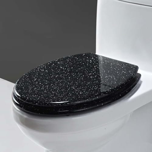 Blazea Shimmery Funky Resin Toilet Seat, Glitter Toilet Cover for V/O/U Shape Toilet, Quiet Slow Soft Close Commode Seat, Decorative Toilet Lid(Black)