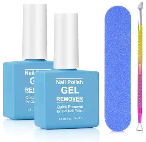 Gel Nail Polish Remover 2 pack with Nail File & Nail Polish Scraper, Professional Gel Remover for Nails, Easily & Quickly Remove Nail Polish in 3-5 Minutes, Doesn't Hurt Nails
