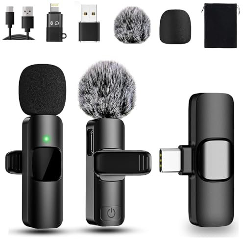 Sprifityy Micrófono Inalámbrico Solapa, para iPhone/Android/PC, Portátil Micrófono, reducción de Ruido, micrófono con Clip Plug-Play, Mini micrófono para grabación de vídeo, Vlog, Youtube, TikTok