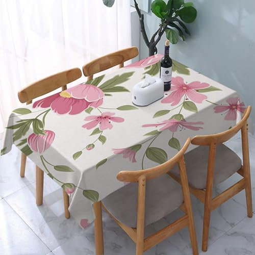 Nappe rectangulaire,imperméable,nappes en PVC,Nappe pour l'intérieur et l'extérieur, Motif de fleurs de printemps Hellébore Anémone et gypso,pour salle à manger,jardin,fête,mariage ou maison,137x183cm