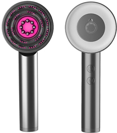 JOJOCY Elektrische Kopfhaut-Massagebürste, Rot- und Blaulichttherapie, 3 Massagemodi, 1500 mAh, Haaröl-Applikator (grau)