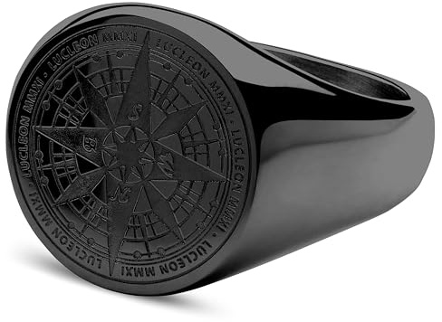Lucleon by Trendhim Ring Herren | Kompass-Siegelring aus chirurgischem Edelstahl mit graviertem Signet | Dänisches Design | Stilvoller Männerschmuck für Alltag & Anlass