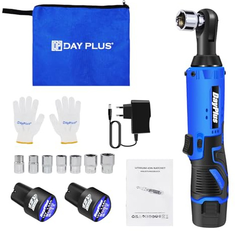 Xinng Clé à Cliquet électrique Sans Fil 3/8,40N.m Cliquet Electrique, avec 2 Batteries de 1500 mAh,7 Douilles,Bleu