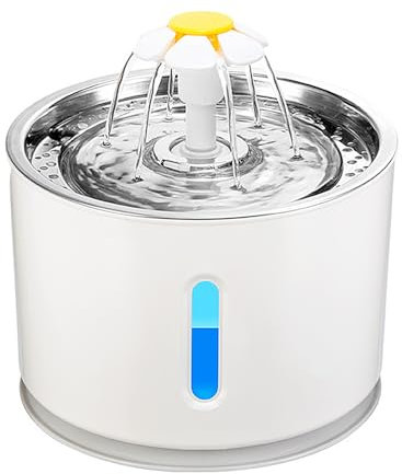 2.4L Ultra Quiet Cat & Dog Water Fountain with LED Water Level Indicator, Activated Carbon Filter, Automatic Pet Drinking Bowl for Multiple Pets - Stainless Steel Dish