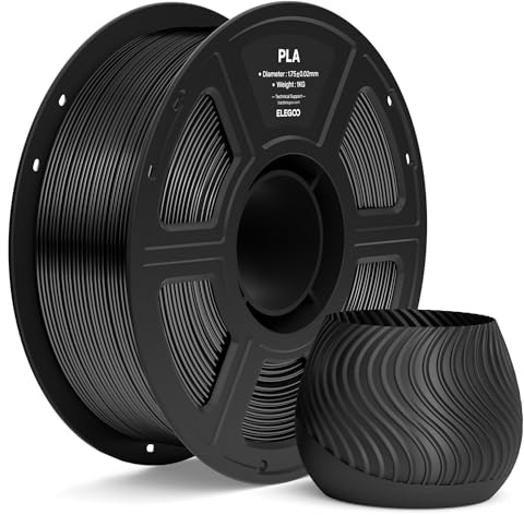 ELEGOO PLA Filament 1.75mm Black 1KG, 3D Printer Filament Dimensional Accuracy +/- 0.02mm, 1kg Spool(2.2lbs) Fit Most FDM 3D Printers