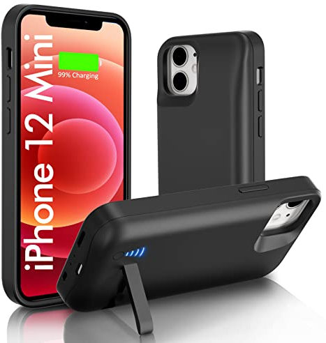 Giabuao Akkuhülle für iPhone 12 Mini/13 Mini (5.4) 8500 mAh, Schlanke Wiederaufladbare Erweiterte Ladehülle, Tragbare Schützende Telefonhülle mit Akku Power Bank mit Standfuß für iPhone 12 mini